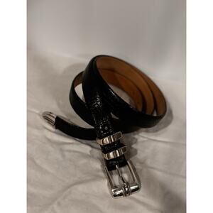 Belts.Com Black Croc Embossed Italian Calfskin Belt Sz 52 1”Wide Brass Bkl EUC